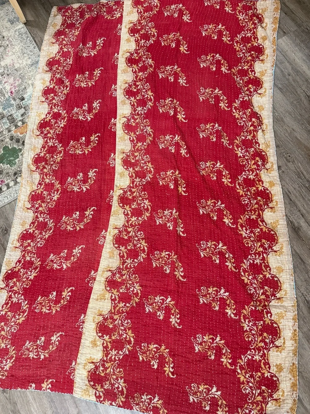 Handmade Twin 79”x51” Kantha Quilt